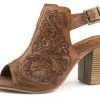 Karman Roper Footwear Roper Tan Floral Tooled Leather Ladies' Heel