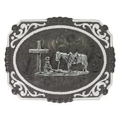 Group Montanta Silversmith Montana Silversmiths Gunmetal Cameo Filigree With Christian Cowboy Buckle