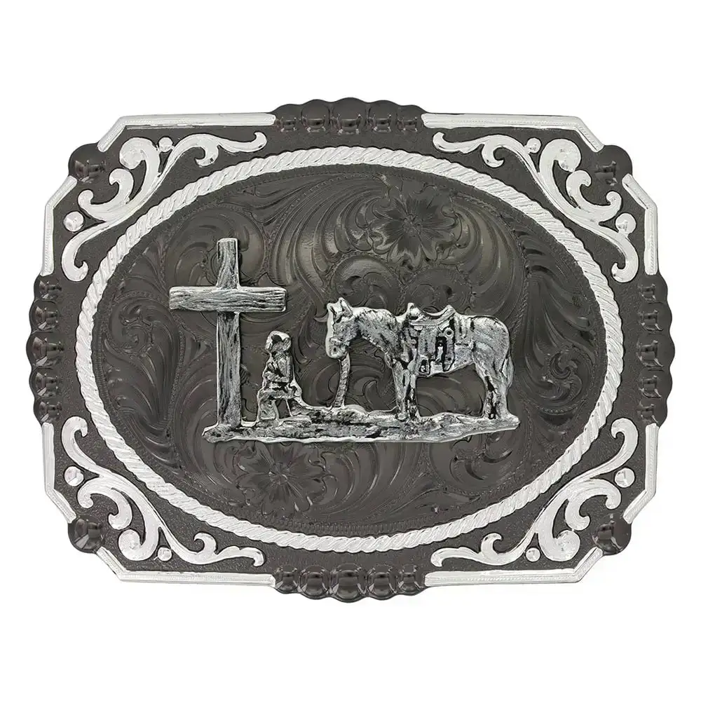 Group Montanta Silversmith Montana Silversmiths Gunmetal Cameo Filigree With Christian Cowboy Buckle