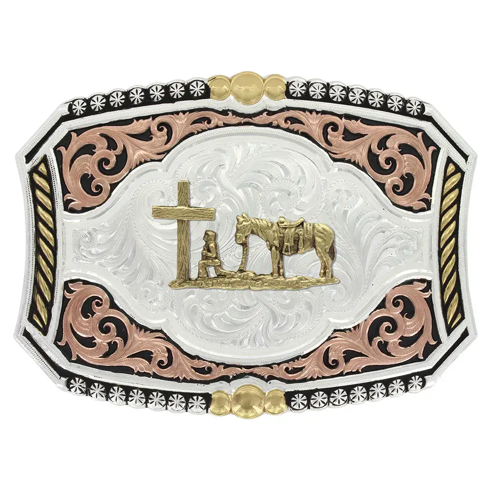 Group Montanta Silversmith Montana Silversmith Tri-Color Pinched Buckle With Christian Cowboy Buckle