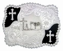 Group Montanta Silversmith Montana Silversmiths Christian Flourish Scallop Shape Buckle With Christian Cowboy