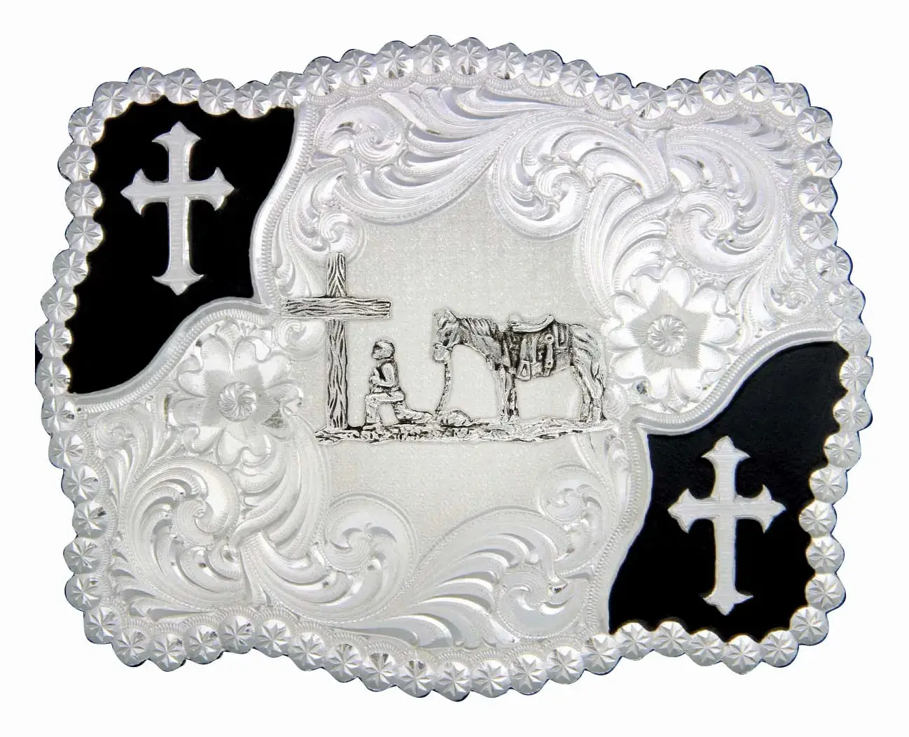 Group Montanta Silversmith Montana Silversmiths Christian Flourish Scallop Shape Buckle With Christian Cowboy
