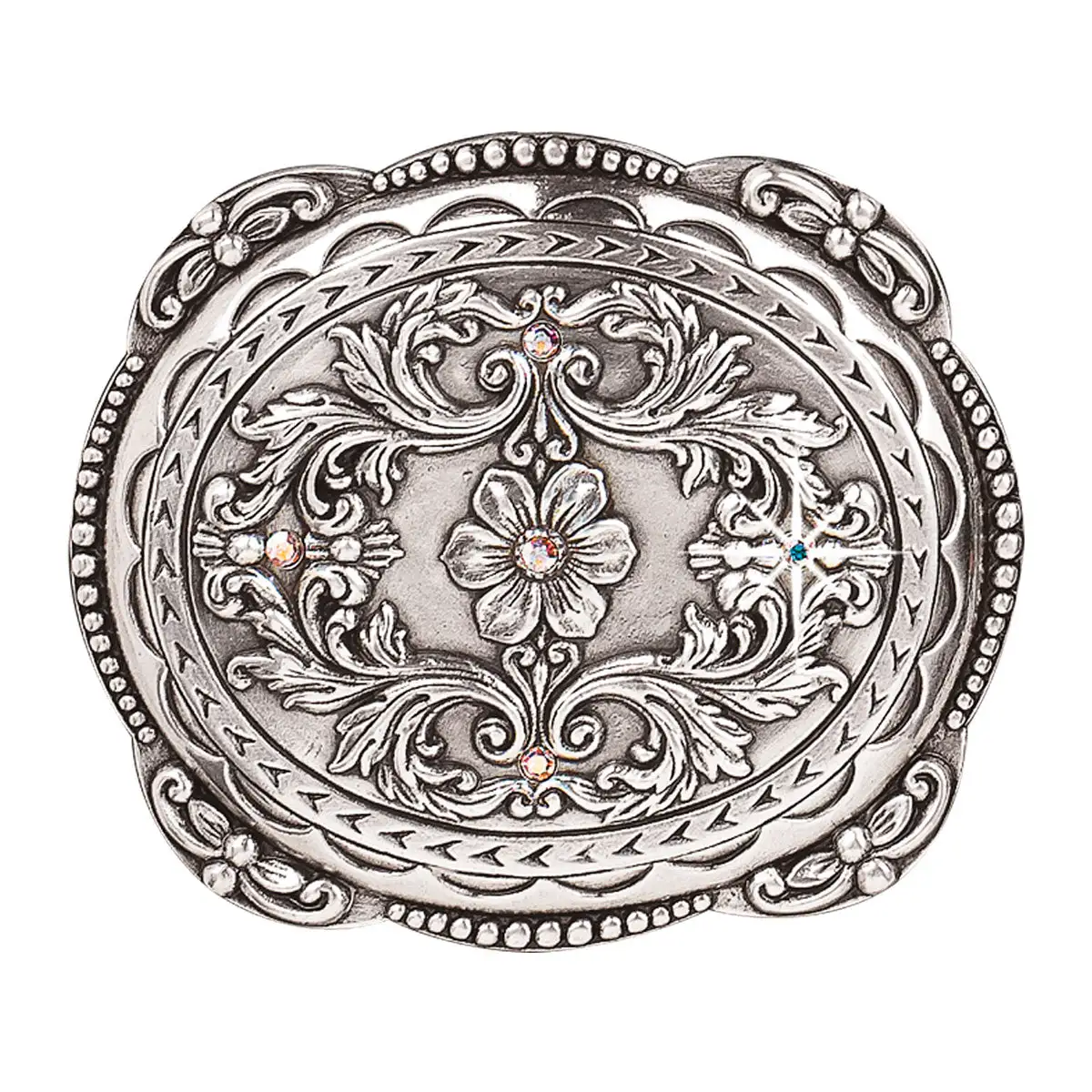 M&F Western Products Oval Dotted Edge Floral Crystal Belt Buckle