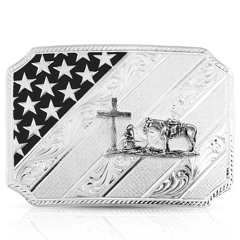 Group Montanta Silversmith Montana Silversmith All American Christian Cowboy Silver Buckle