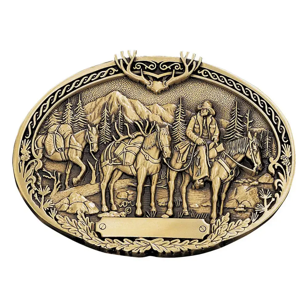 Group Montanta Silversmith Montana Silversmiths Pack Horses And Rider Brass Heritage Attitude Buckle