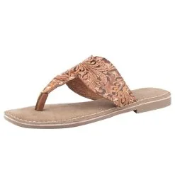 Karman Roper Footwear Roper Ladies' Tan Floral Embossed Leather Sandal