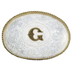 Group Montanta Silversmith Montana Silversmiths Initial G Silver Engraved Gold Trim Western Buckle