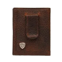 M&F Western Products Ariat Brown Bifold Clip Shield Wallet