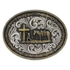 Group Montanta Silversmith Montana Silversmiths Two Tone Rope & Barbed Wire Classic Impressions Christian Cowboy Attitude Buckle