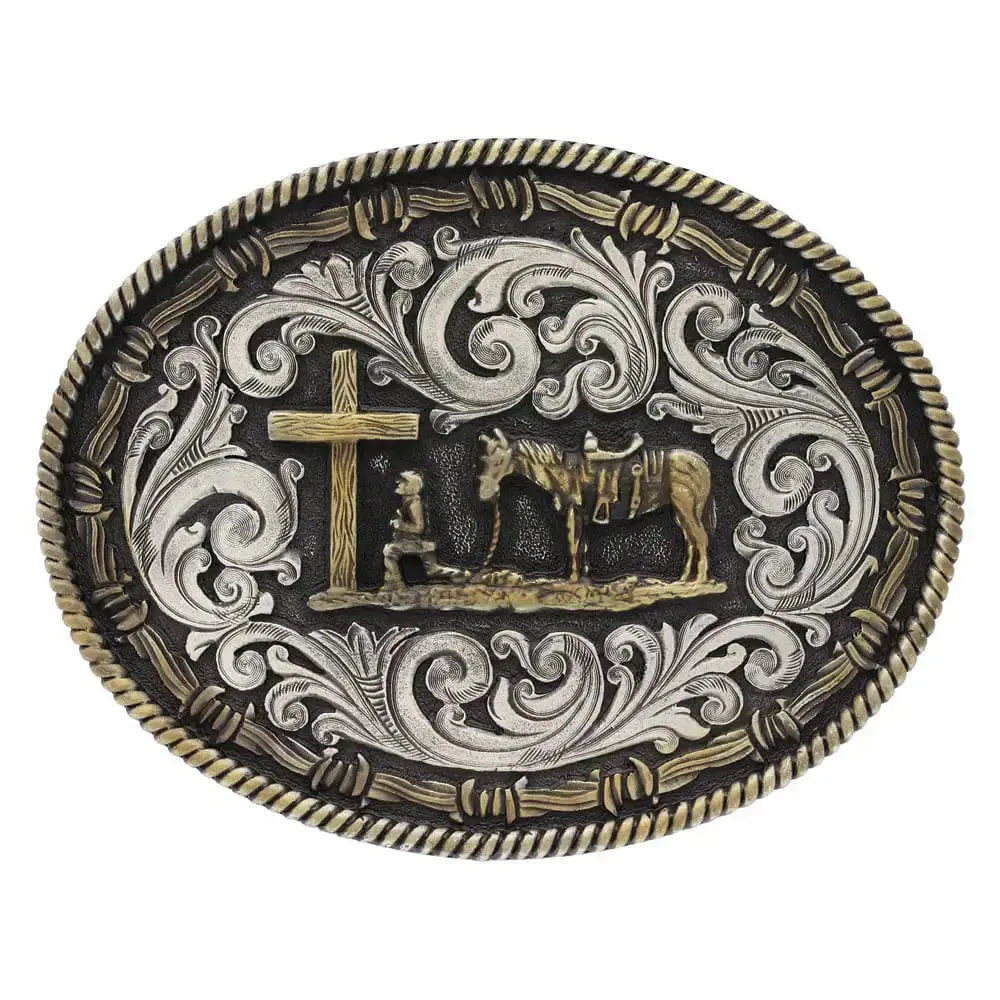 Group Montanta Silversmith Montana Silversmiths Two Tone Rope & Barbed Wire Classic Impressions Christian Cowboy Attitude Buckle