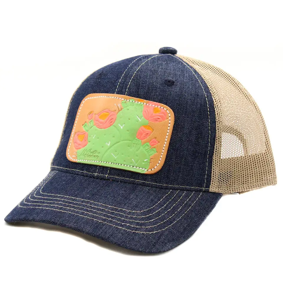 MCINTIRE SADDLERY Cactus Coral Bloom Leather Patch Cap
