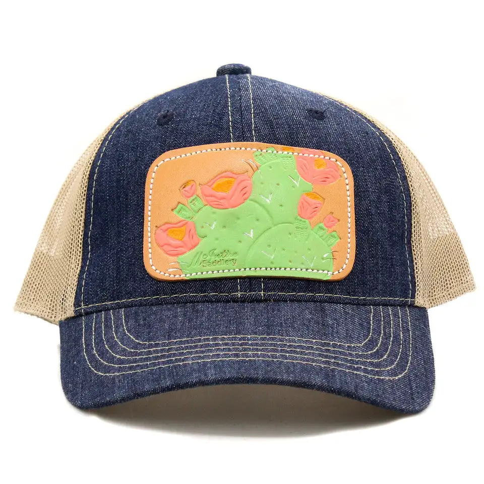 MCINTIRE SADDLERY Cactus Coral Bloom Leather Patch Cap - Image 2