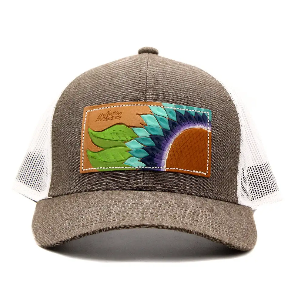 MCINTIRE SADDLERY Blue Sunflower Leather Patch Cap - Image 2