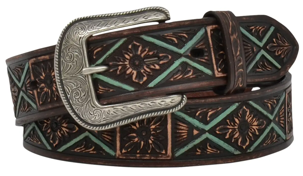 M&F Western Products Turquoise/Brown Tooled Men's Belt