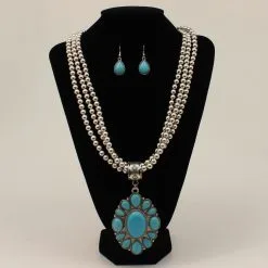 M&F Western Products Triple Strand Turquoise Beaded Jewelry Set