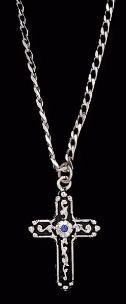M&F Western Products M&F Men's Silver Black Cross With Blue Stone Necklace