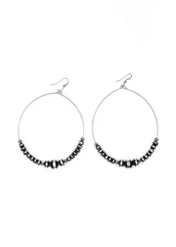 West & Company Black And Silver Beaded Wire Hoop Earring
