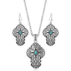 Group Montanta Silversmith Montana Silversmith Cathedral Turquoise Silver Cross Jewelry Set