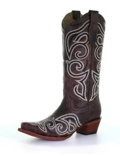 Corral Boots Circle G Brown White Embroidered Ladies' Boot