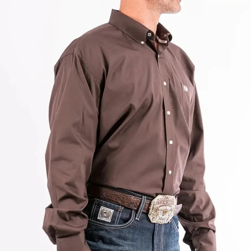 Cinch-Rocky Mountain Clothing Company Cinch Men's Long Sleeve Solid Brown Button Down Shirt