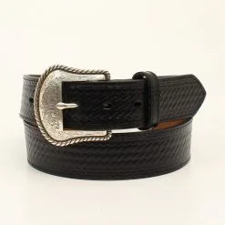 M&F Western Products Nocona Black Basketweave Embossed Men's Belt