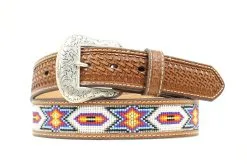M&F Western Products Nocona Bead Inlay Embossed Tan Men's Belt