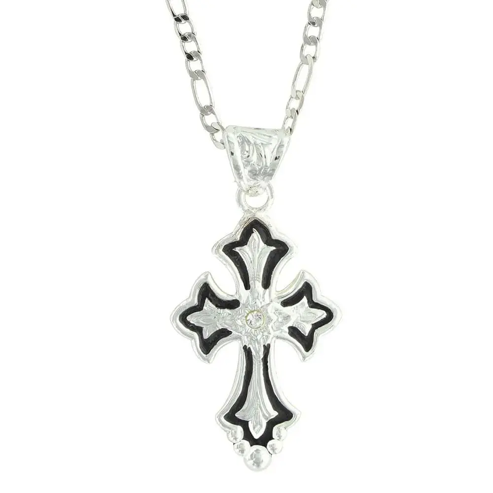 Group Montanta Silversmith Montana Silversmiths Flower On Silver And Black Cross Fleury Necklace