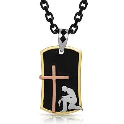 Group Montanta Silversmith Montana Silversmiths Kneeling At The Cross Dog Tag Necklace