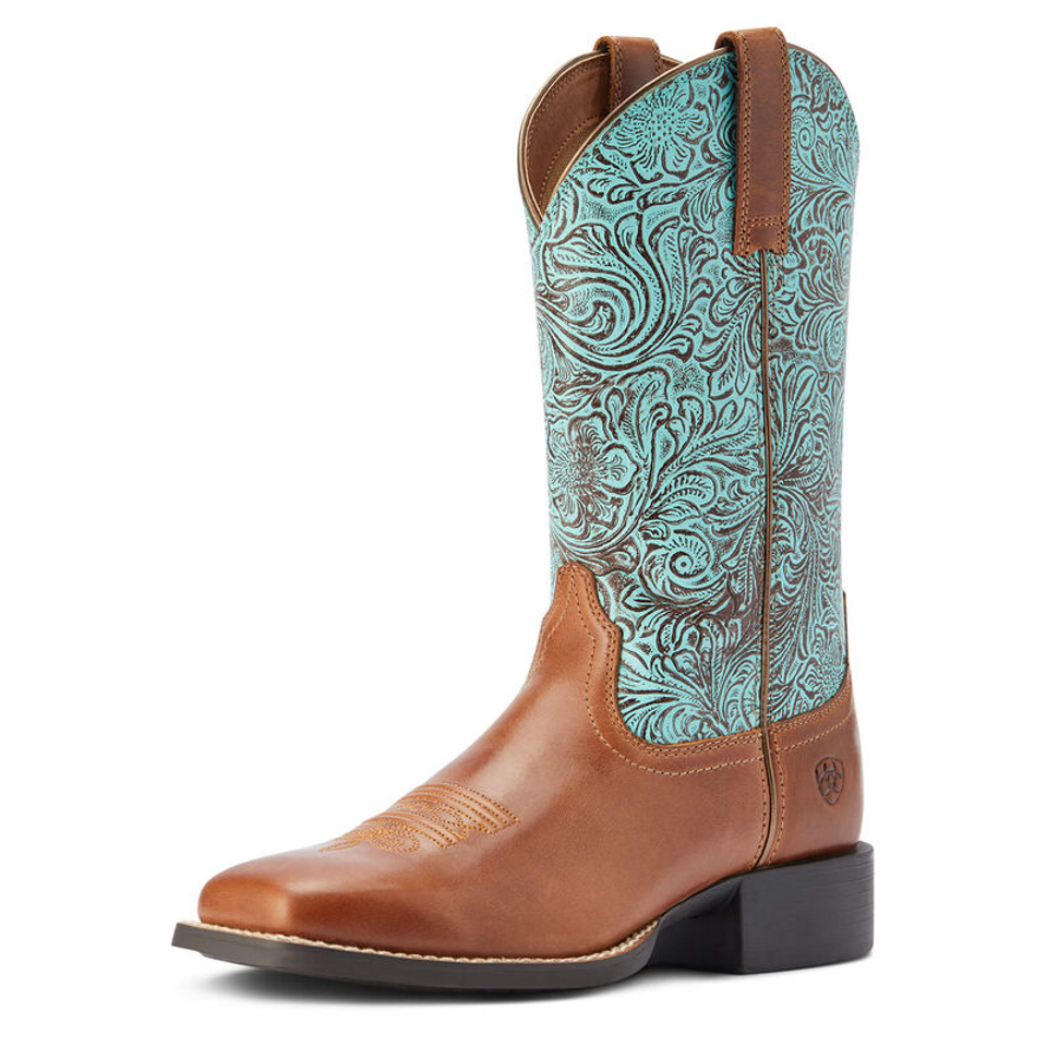 Ariat Footwear Ariat Round Up West Turquoise Floral Boot