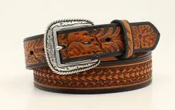 M&F Western Products Ariat Embossed Floral Black Men's Belt