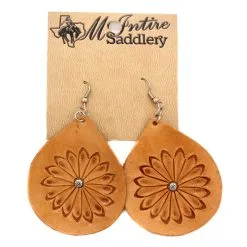 MCINTIRE SADDLERY Silver Spot Pinwheel Leather Bell Earrings