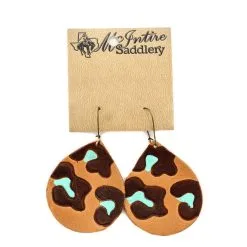 MCINTIRE SADDLERY Turquoise Leopard Leather Bell Earrings