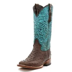 Tanner Mark Nicotine Ostrich Print Ladies' Boot