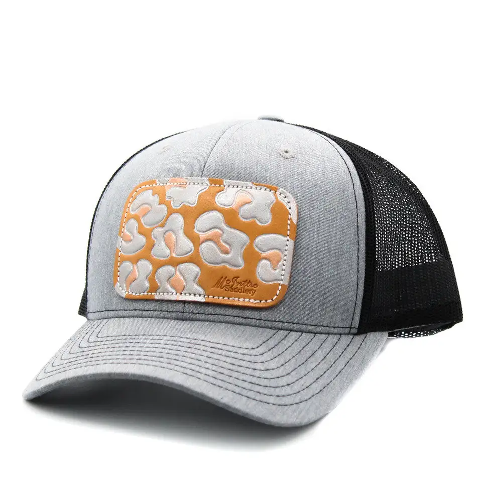 MCINTIRE SADDLERY Metallic Leopard Leather Patch Cap