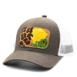 MCINTIRE SADDLERY Leopard Yellow Rose Leather Patch Cap